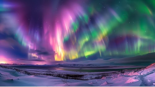 Nordlichter über schneebedeckter Fläche